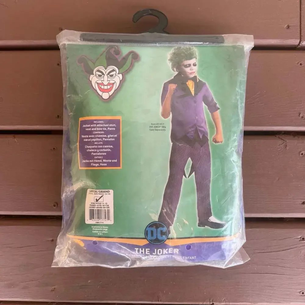 DC Comics The Joker Child Costume Large Size 12-14 Rubies Halloween *WITH WIG*